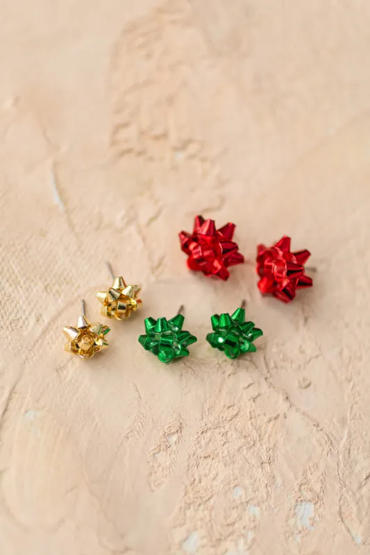 Carol Gift Wrap Bow Button Earrings Set sold by Morning Lavender