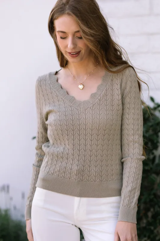 Nori Pointelle V-Neck Sweater sold by Morning Lavender