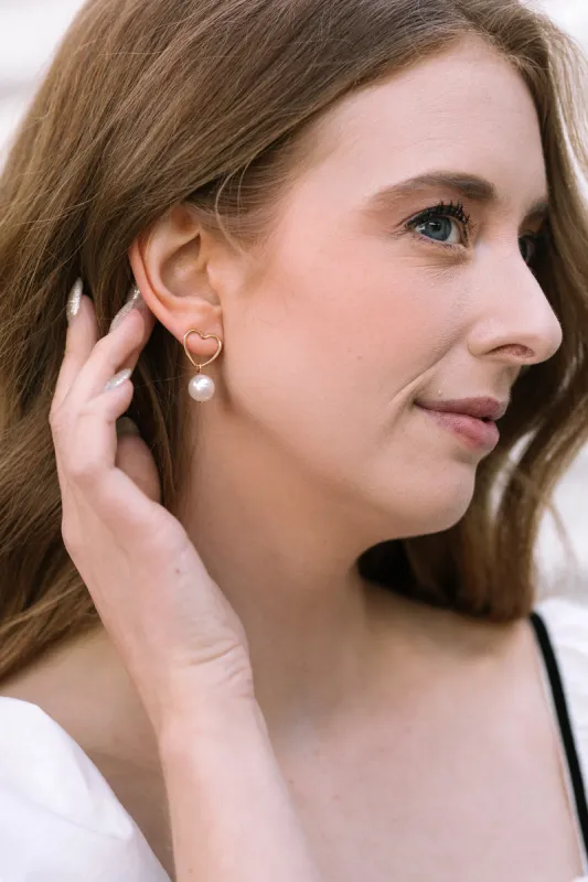 Gemma Heart with Pearl Drop Earrings sold by Morning Lavender