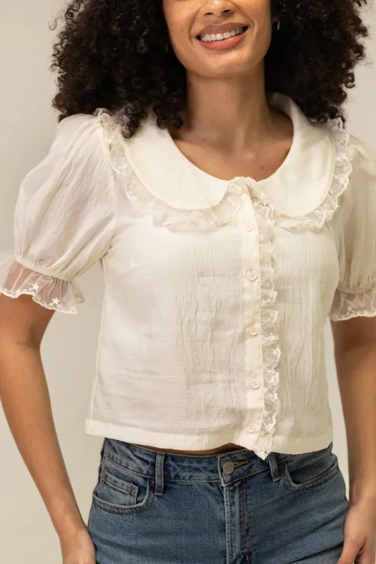 Arlene Collared Trim Top sold by Morning Lavender