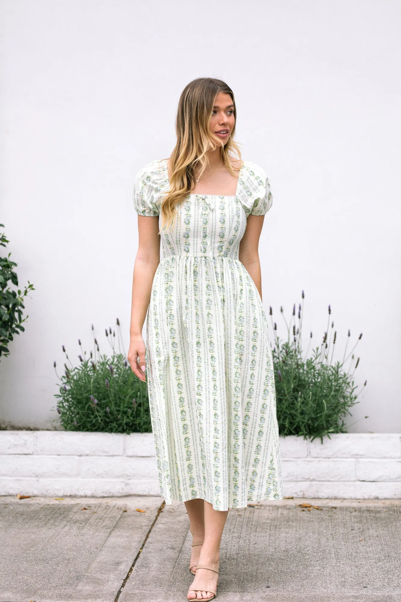 Elaine Floral Striped Dress sold by Morning Lavender