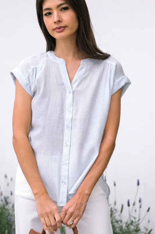 Aja Pinstripe Buttoned Top sold by Morning Lavender