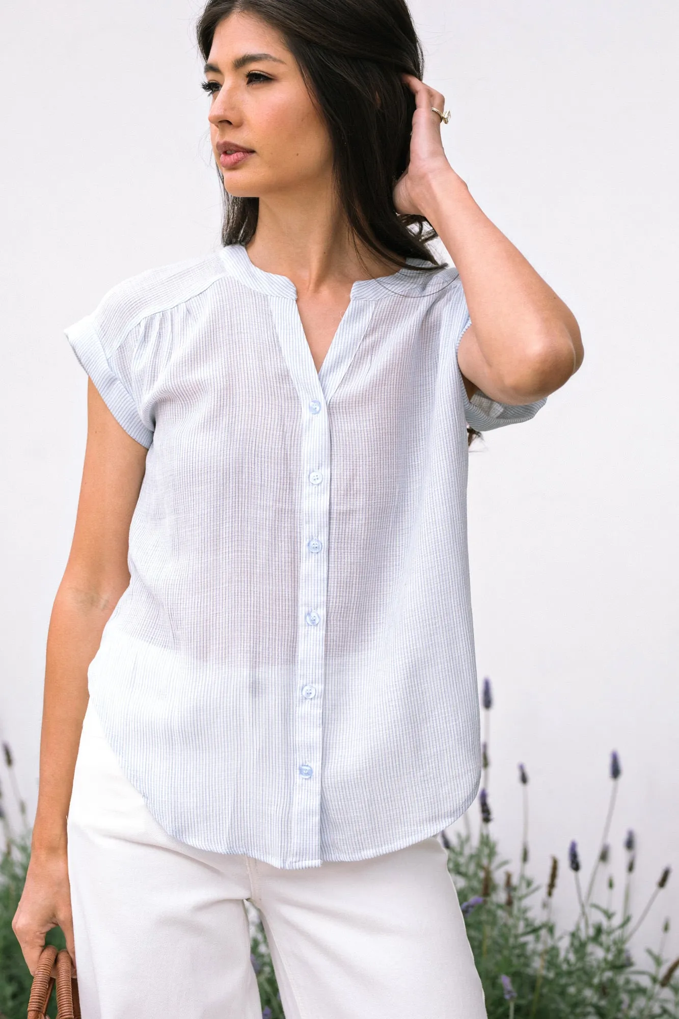Aja Pinstripe Buttoned Top sold by Morning Lavender product image thumbnail 3