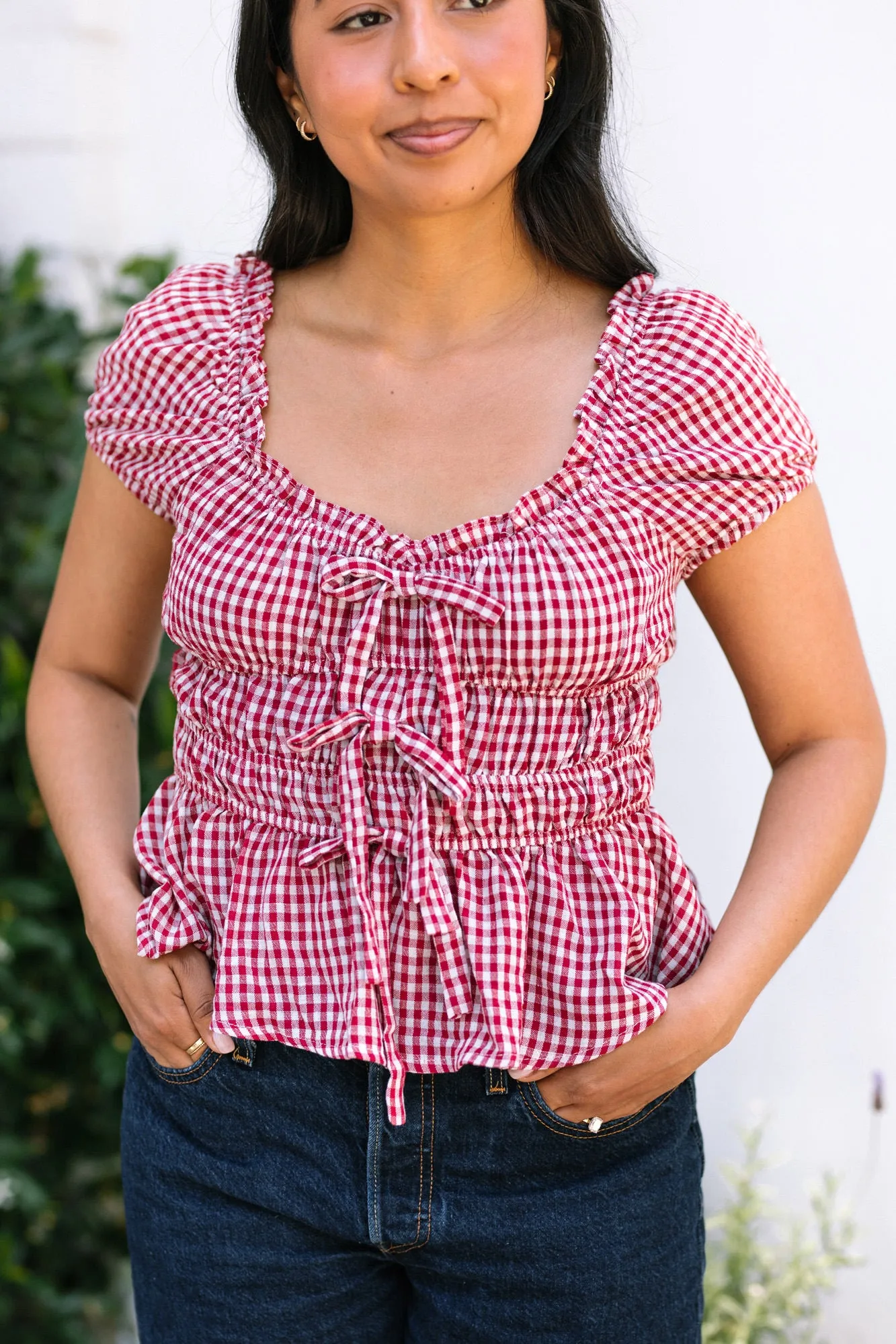 Ruby Gingham Shirred Top sold by Morning Lavender product image thumbnail 4
