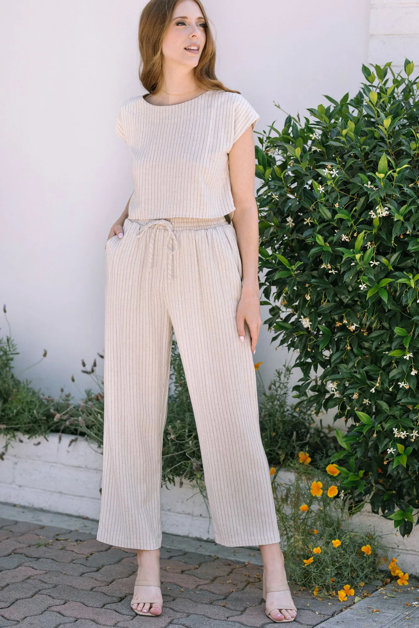 Patricia Drawstring Pinstripe Pants sold by Morning Lavender product image thumbnail 5