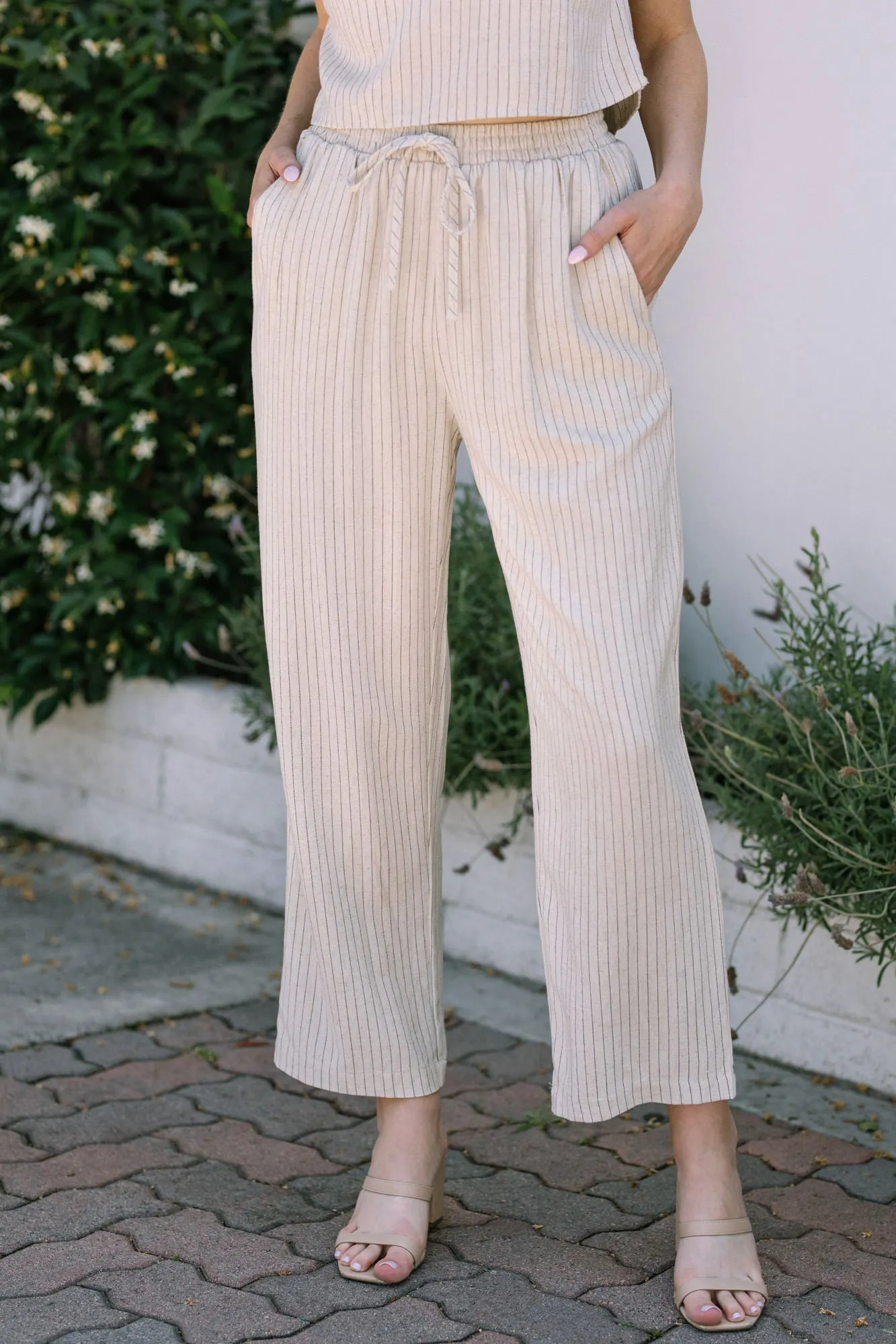 Patricia Drawstring Pinstripe Pants sold by Morning Lavender