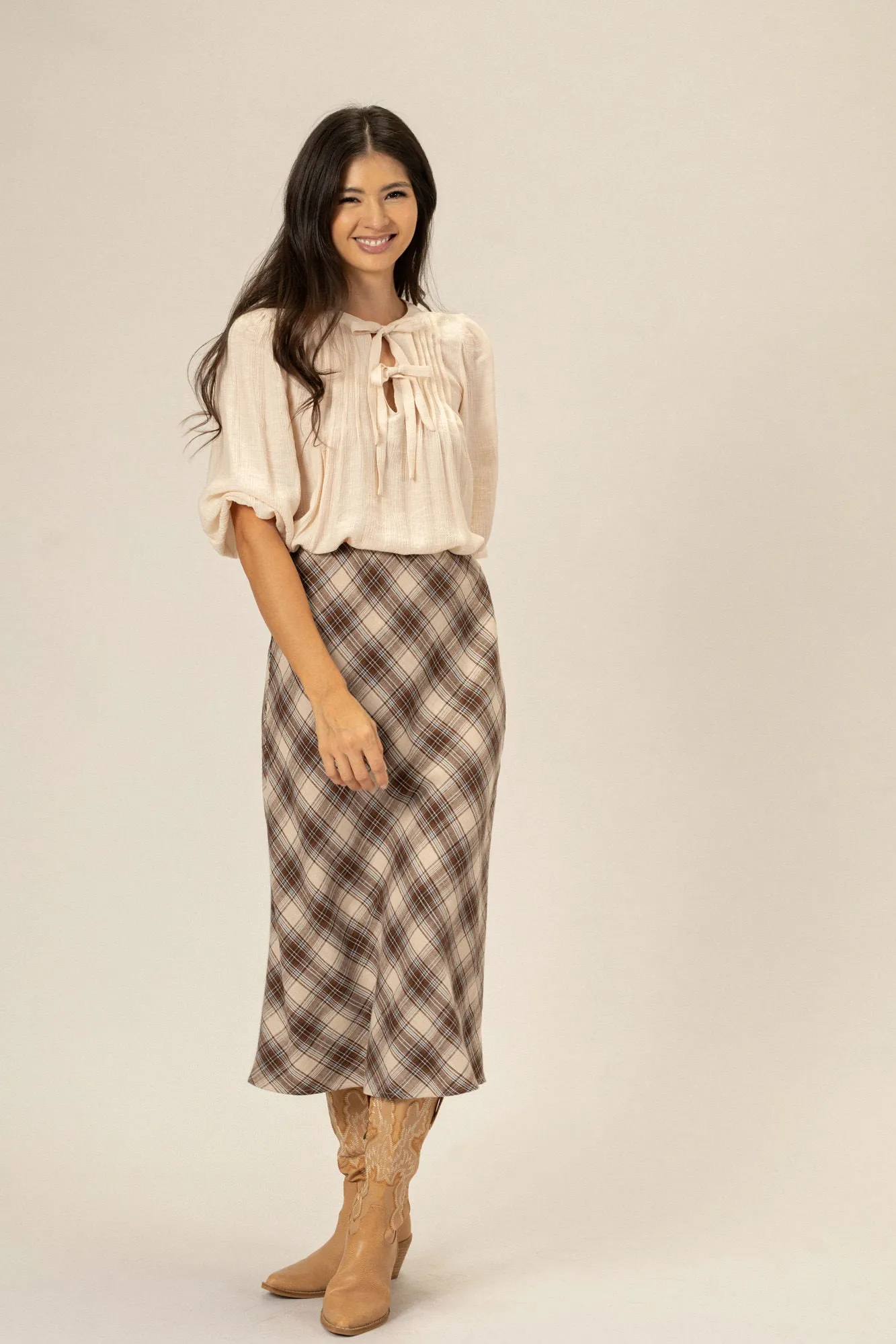 Remi Plaid Midi Skirt sold by Morning Lavender