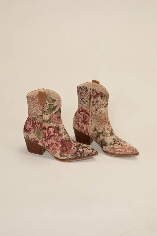 Karina Floral Tapestry Bootie sold by Morning Lavender
