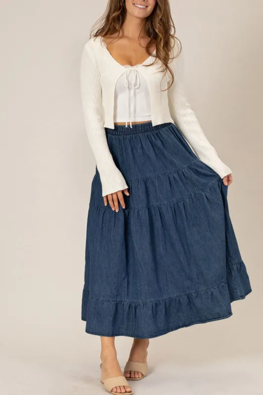 Rachel Denim Midi Skirt sold by Morning Lavender