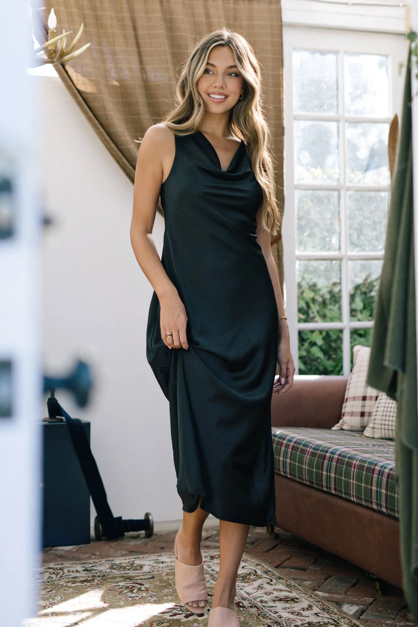 Geraldine Cowl Neck Satin Dress sold by Morning Lavender