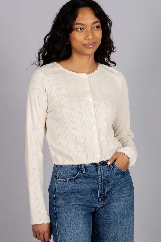 Vanessa Pointelle Buttoned Top sold by Morning Lavender