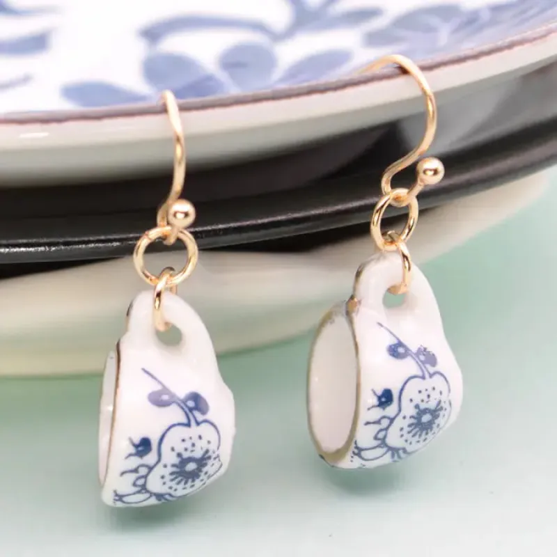 Vintage Ceramic Tea Cup Earrings made by ZAD