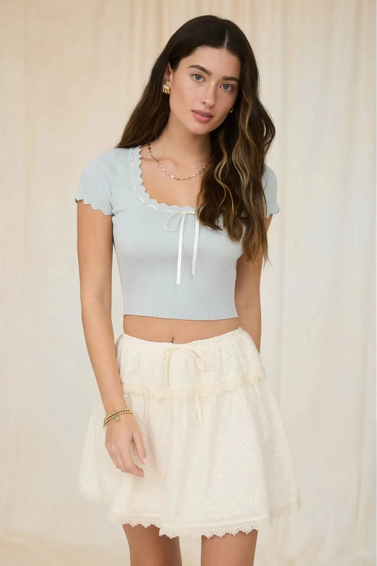 Haley Scallop Ribbon Crop Top sold by Morning Lavender