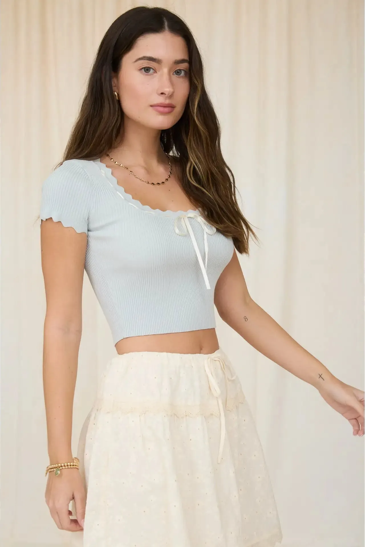 Haley Scallop Ribbon Crop Top sold by Morning Lavender product image thumbnail 4
