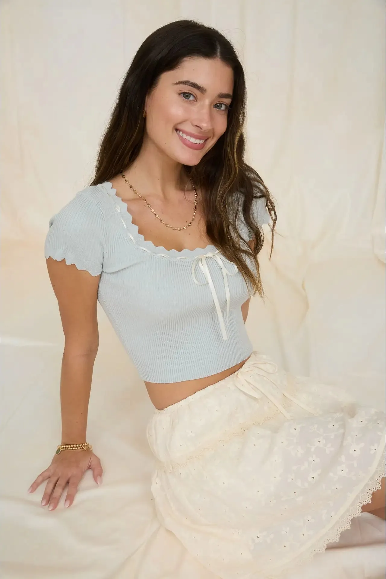 Haley Scallop Ribbon Crop Top sold by Morning Lavender product image thumbnail 2