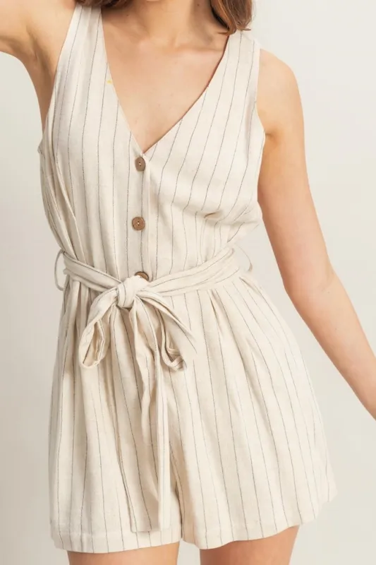 Corinne Striped Buttoned Romper made by HYFVE