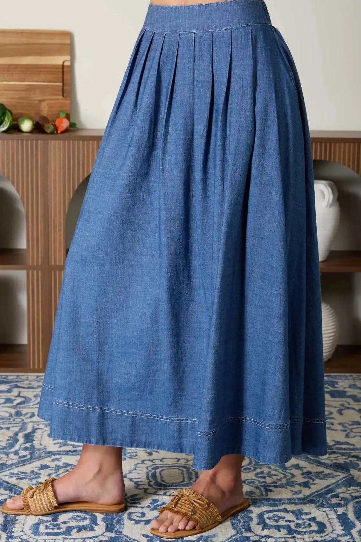 Mina Pleated Denim Midi Skirt sold by Morning Lavender product image thumbnail 3