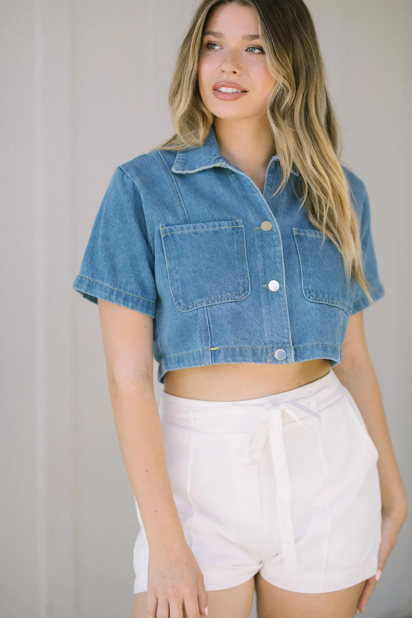 Jackie Cropped Denim Shirt sold by Morning Lavender