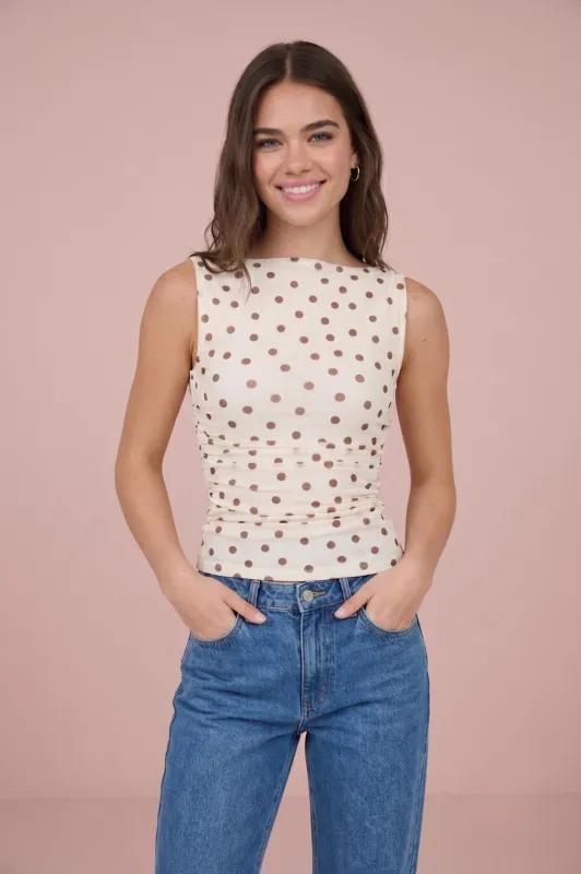 Heidi Polka Dot Mesh Knit Top made by The Workshop Studio