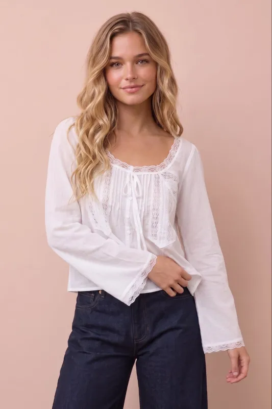 Karina Lace Trim Long Sleeve Top made by Blu Pepper