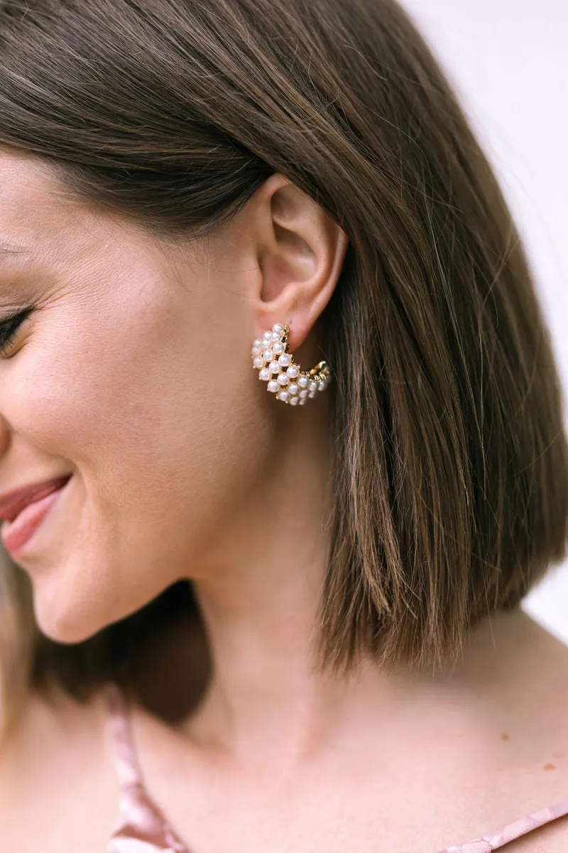 Kinsley 3 Row Pearl Hoop Earrings sold by Morning Lavender product image thumbnail 3