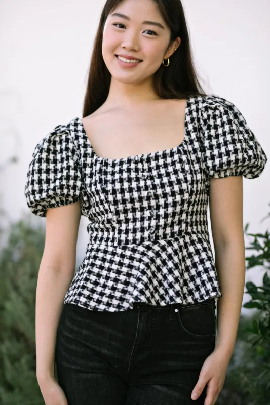 Octavia Houndstooth Peplum Top sold by Morning Lavender