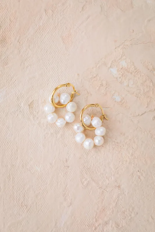 Reese Pearl Dangle Hoop Earrings sold by Morning Lavender