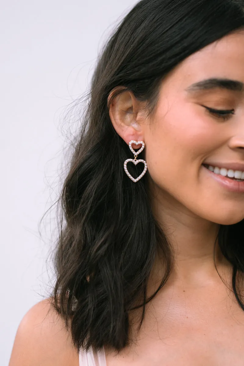 Adrienne Heart Pearl Two Tiered Drop Earrings sold by Morning Lavender