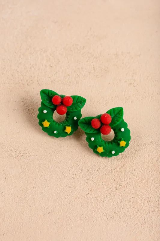 Laurianne Holiday Wreath Clay Earrings sold by Morning Lavender