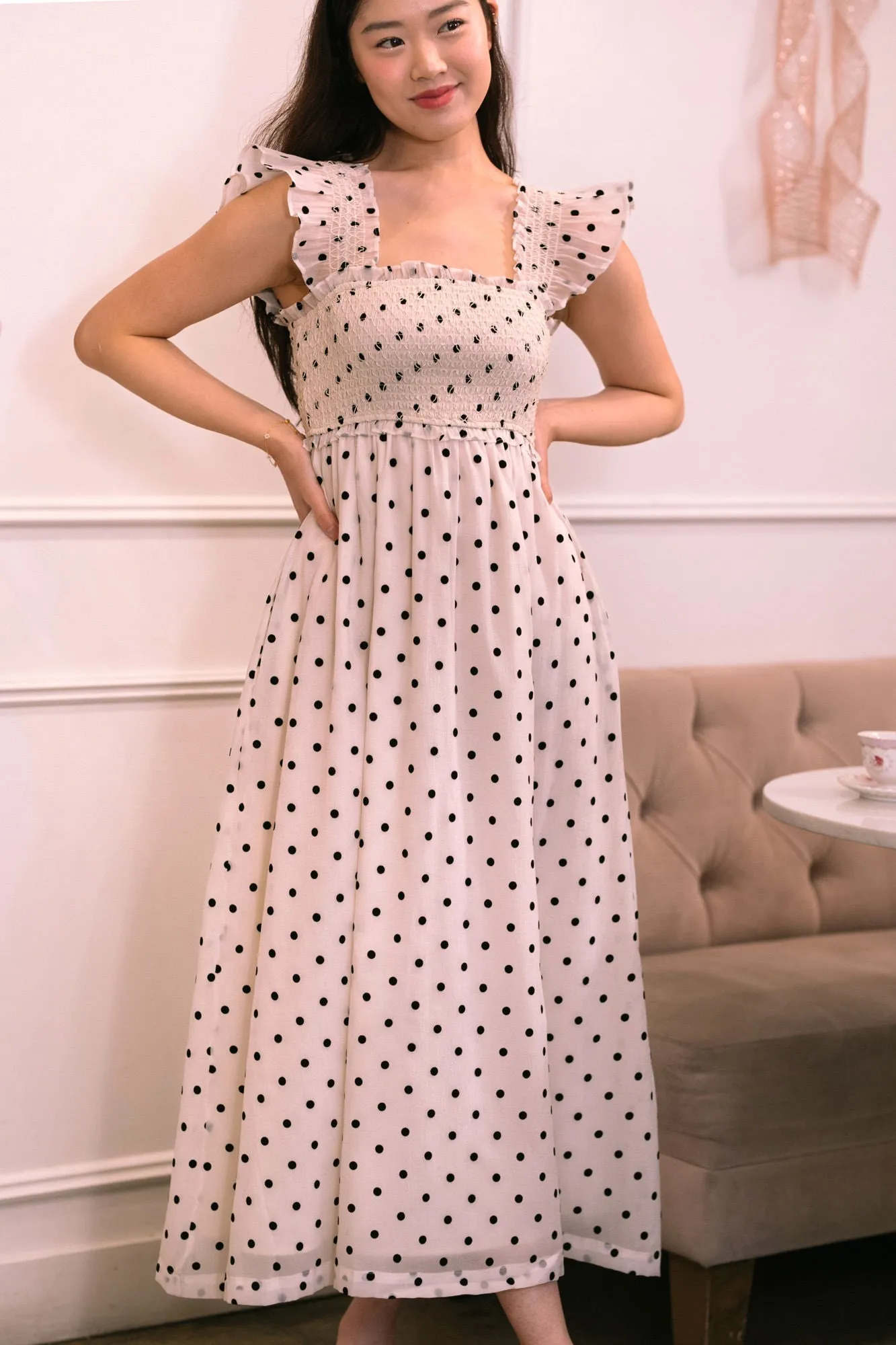 Rosario Dotted Midi Dress sold by Morning Lavender