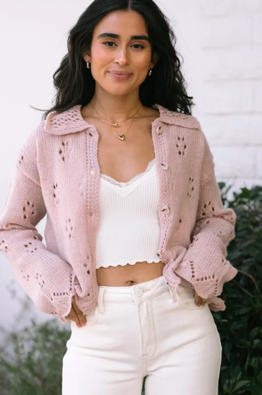 Shiloh Pointelle Collared Cardigan sold by Morning Lavender