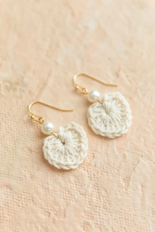 Dora Crochet Heart Pearl Earrings sold by Morning Lavender