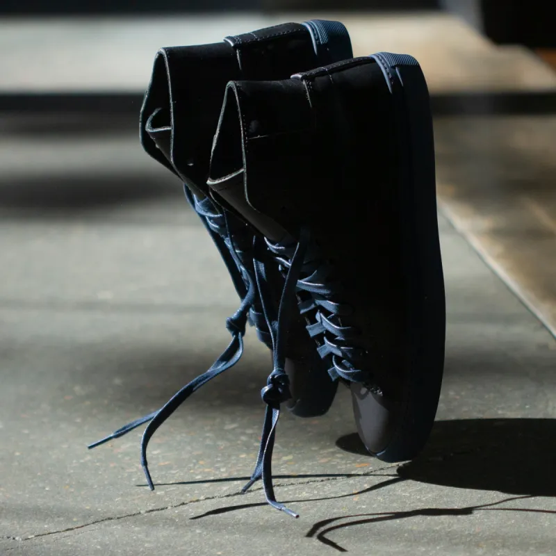 Opie Way x Raleigh Denim Shoes | Black Leather Navy Sole sold by Raleigh Denim Workshop