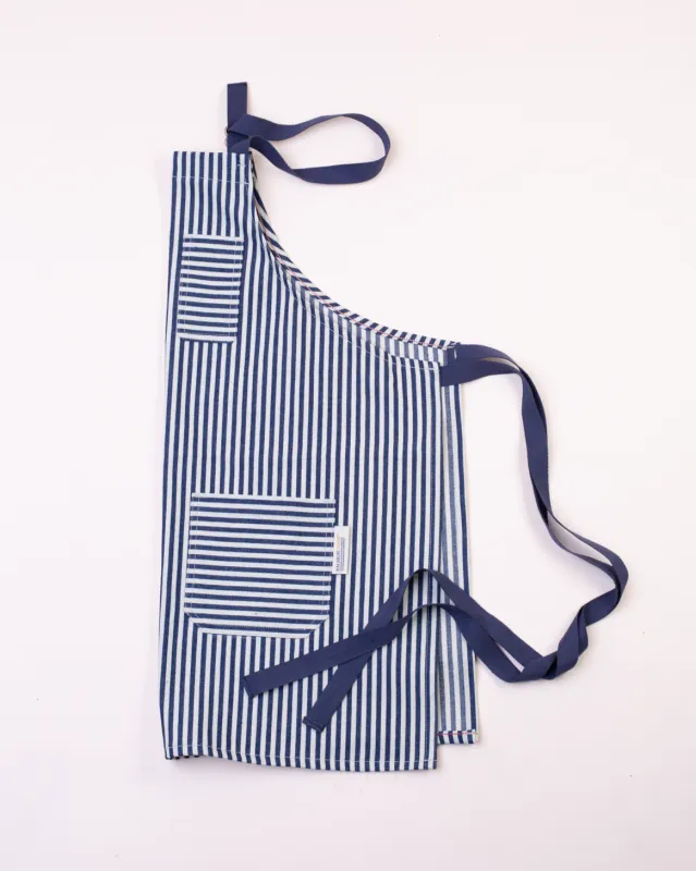 Patch Pocket Apron | Indigo + Ivory Stripe sold by Raleigh Denim Workshop