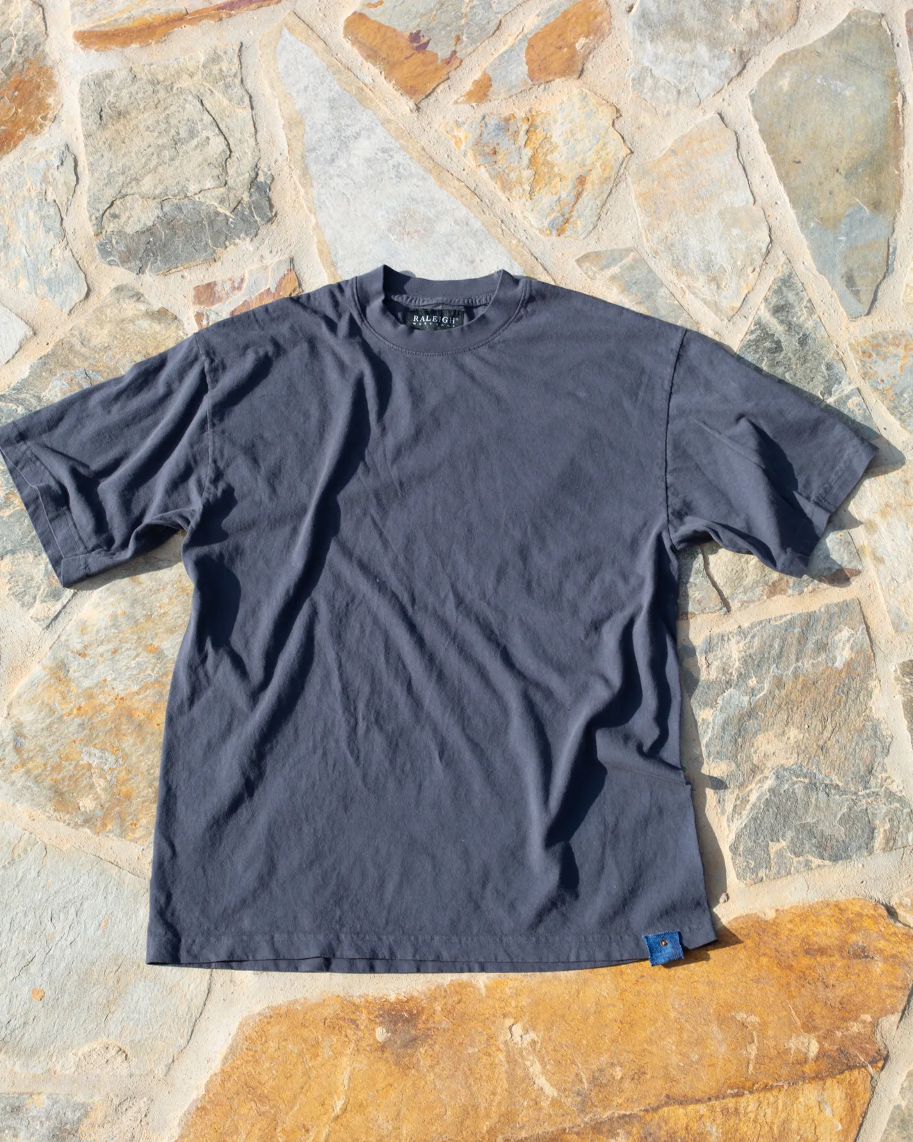 Crew Neck Tab Tee | Marine sold by Raleigh Denim Workshop