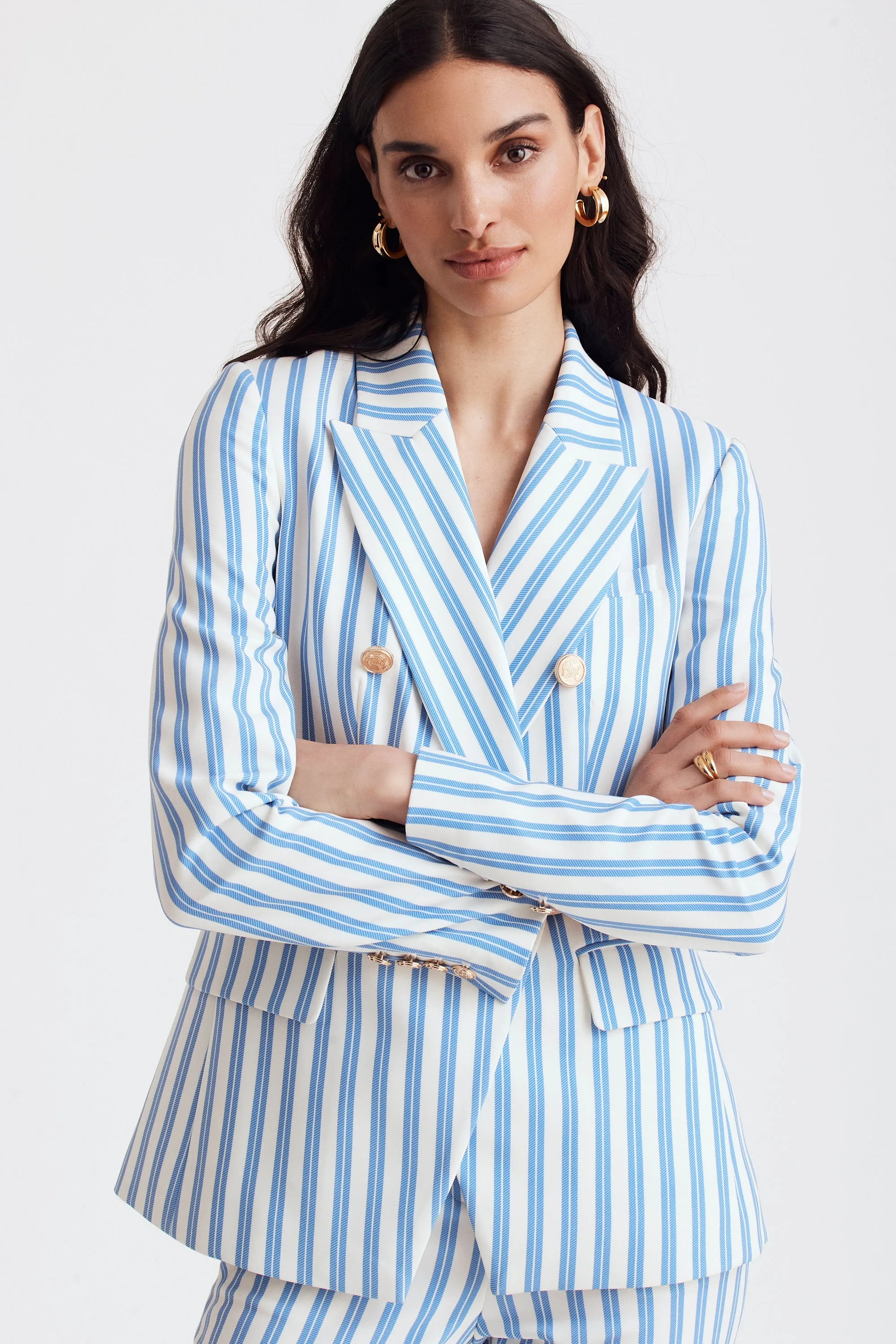 Kylie Striped Woven Double Breasted Blazer sold by Toccin