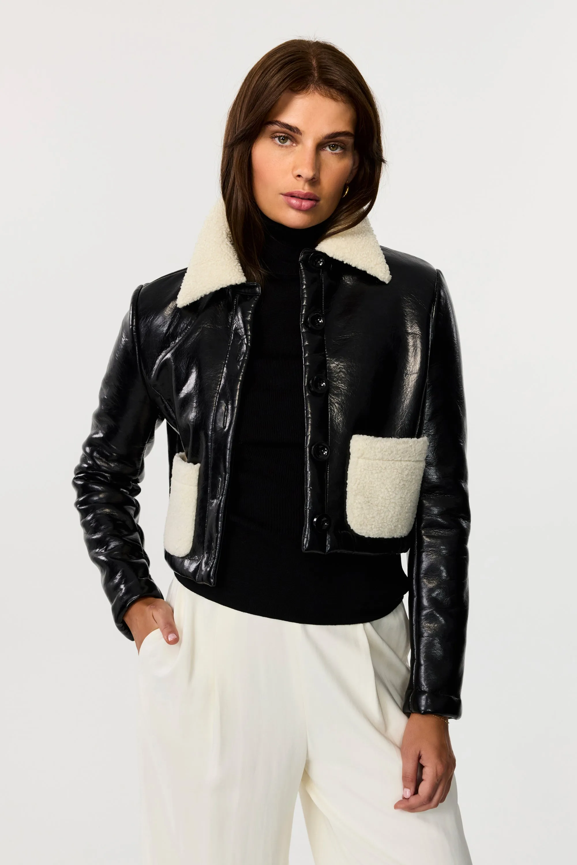 Rachel Patch Pocket Shearling Jacket sold by Toccin