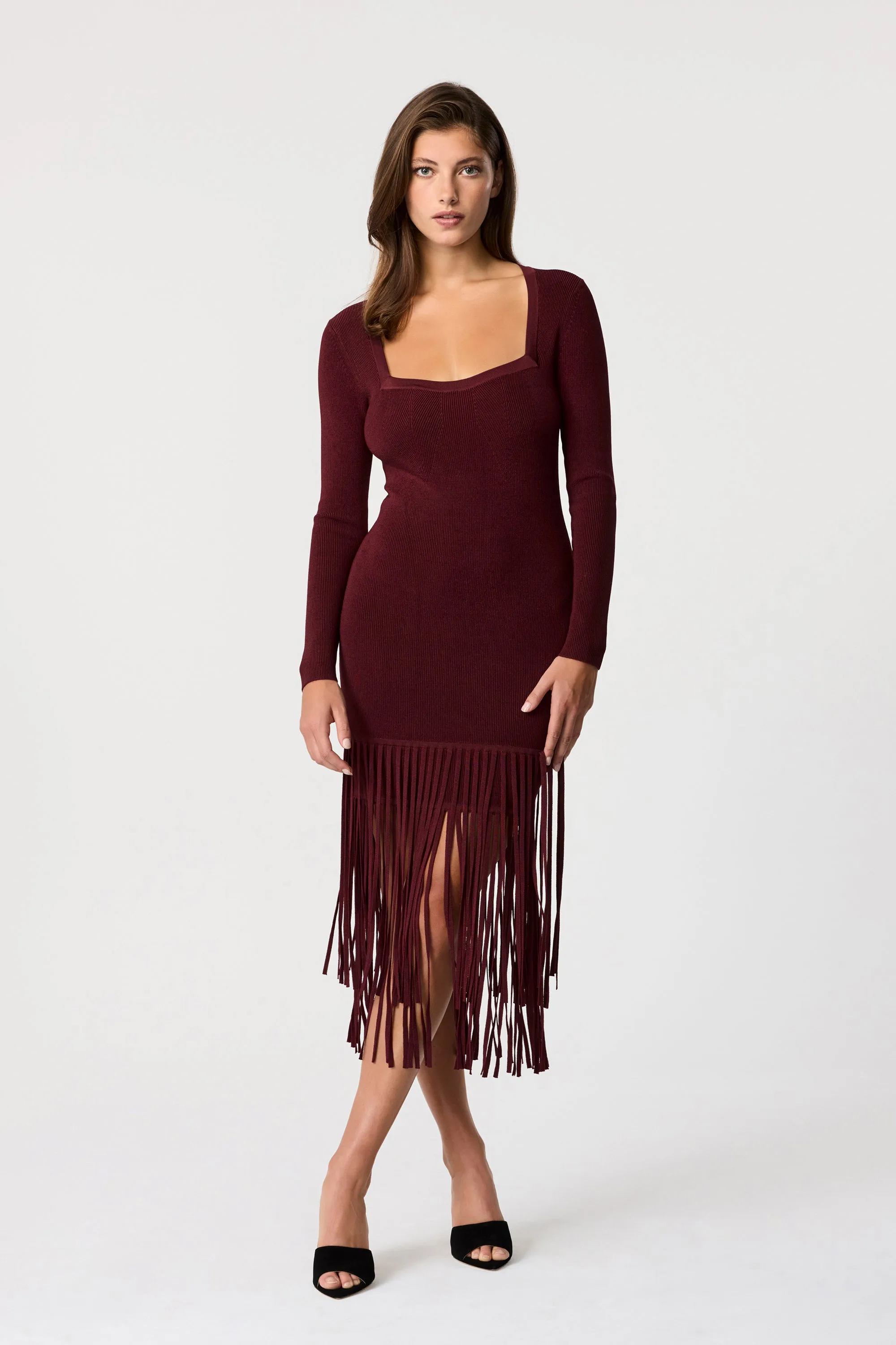 Mila Long Sleeve Fringe Midi Dress sold by Toccin