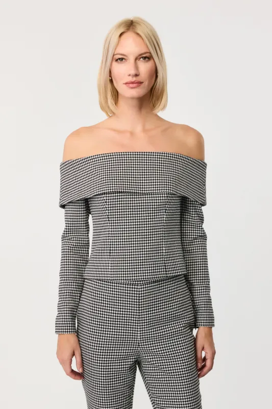 Stila Off The Shoulder Long Sleeve Houndstooth Top sold by Toccin