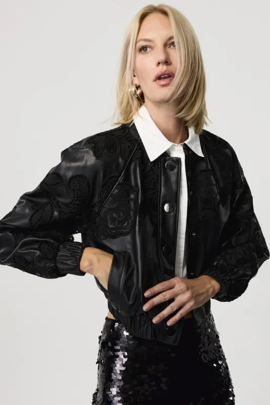 Brynn Vegan Leather Lace Bomber Jacket sold by Toccin