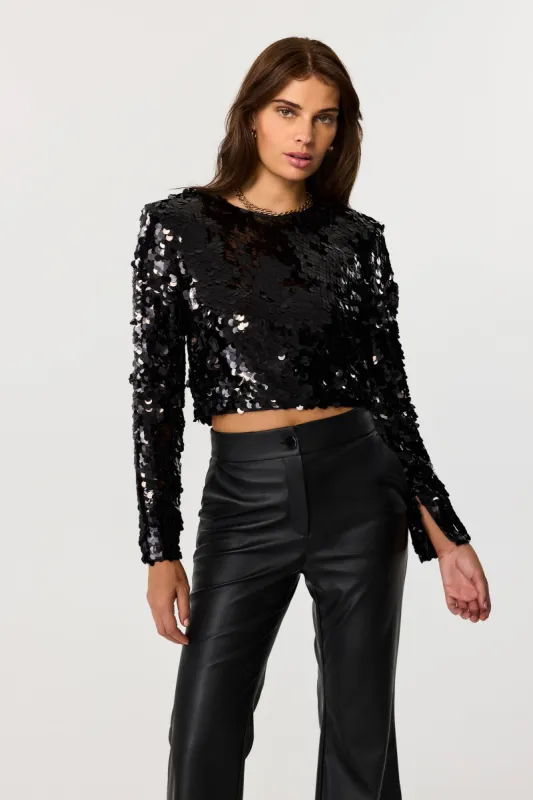 Anaya Long Sleeve Pailette Crop Top sold by Toccin