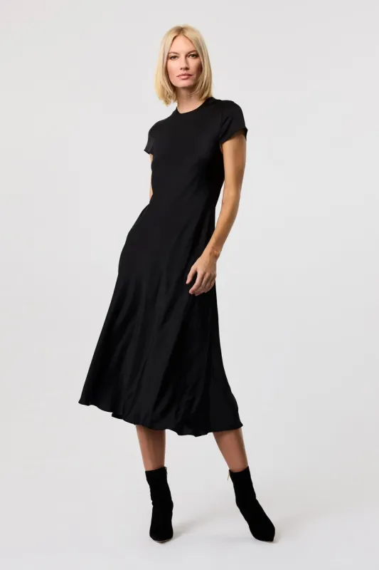 Luciana Black Silk Midi Dres sold by Toccin