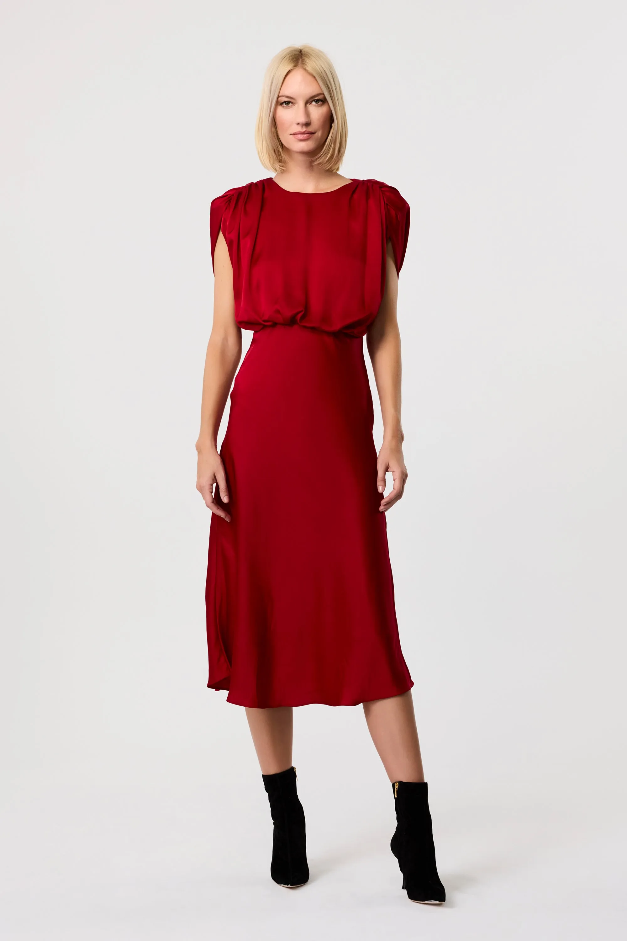 Flora Strong Shoulder Silk Midi Dress sold by Toccin product image thumbnail 2