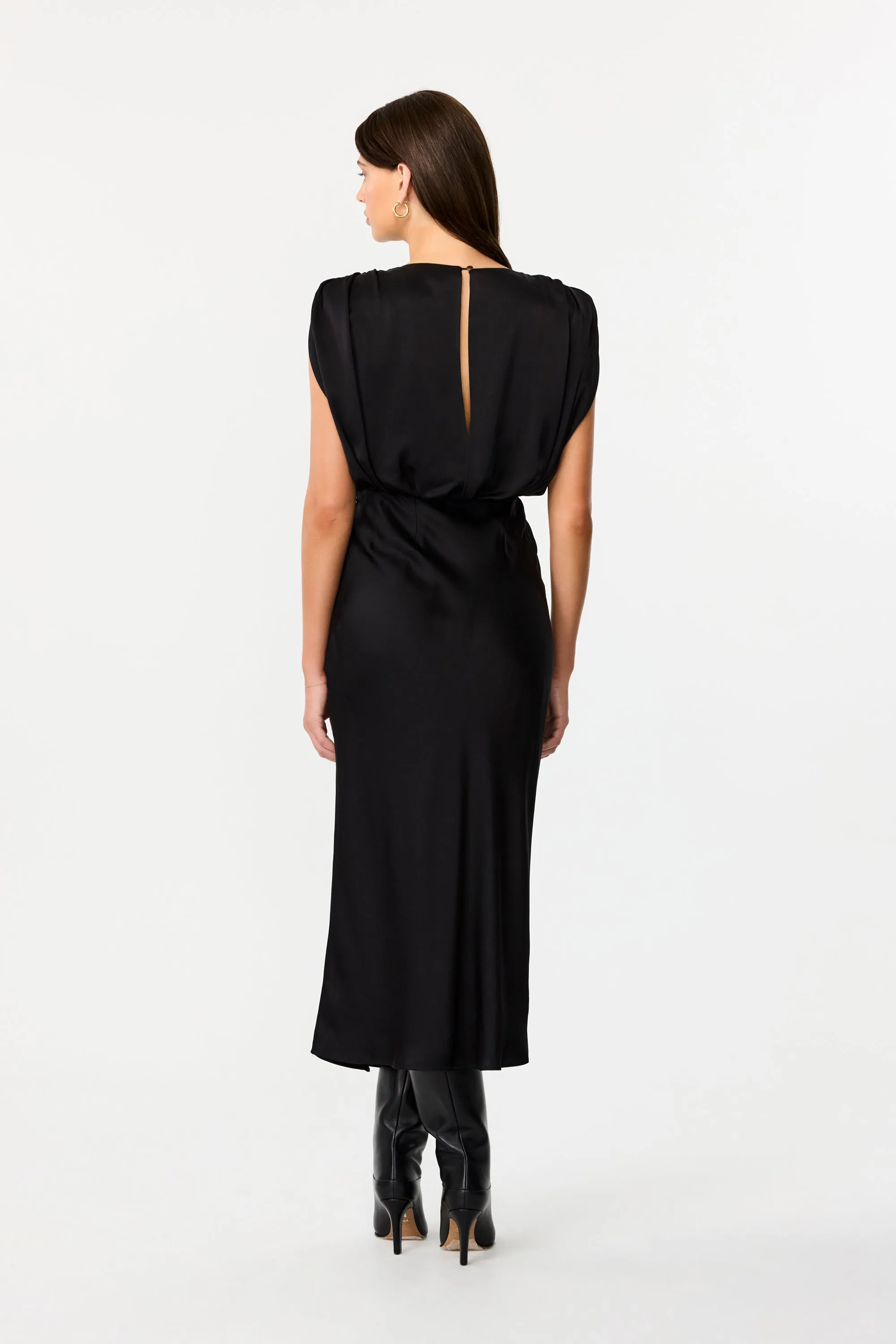 Flora Strong Shoulder Silk Midi Dress sold by Toccin product image thumbnail 5