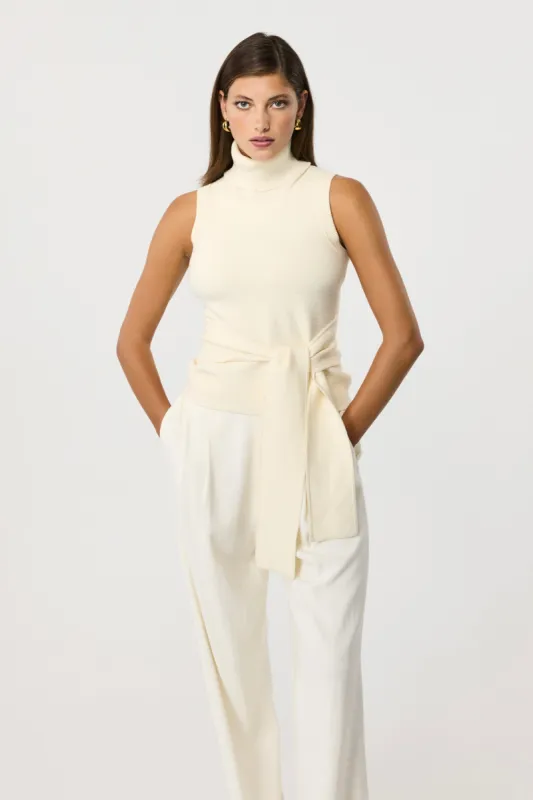Celeste Sleeveless Tie-Front Turtle Neck Top sold by Toccin