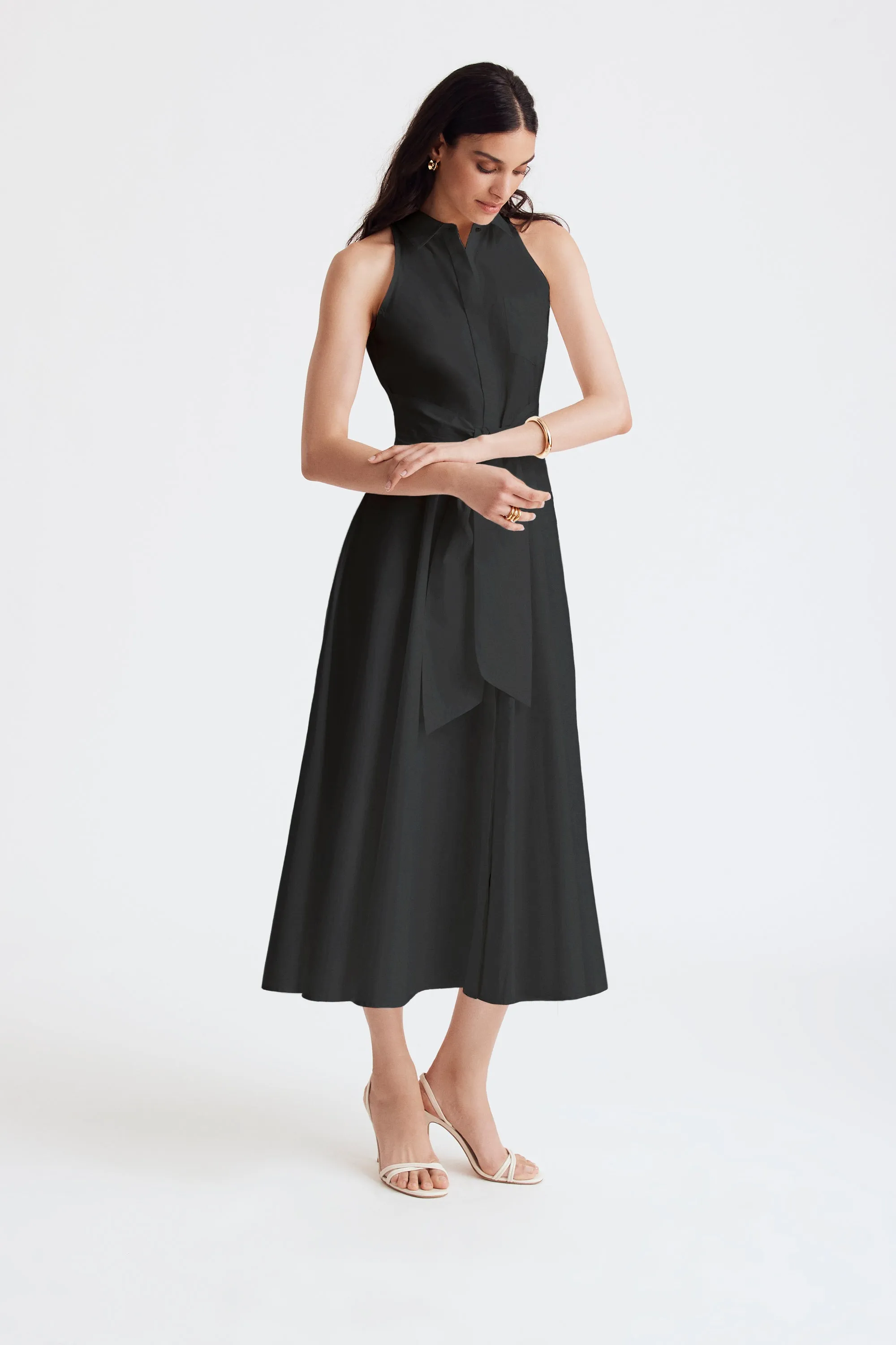 CHELSEA SLEEVELESS TIE-FRONT MIDI SHIRT DRESS sold by Toccin product image thumbnail 4