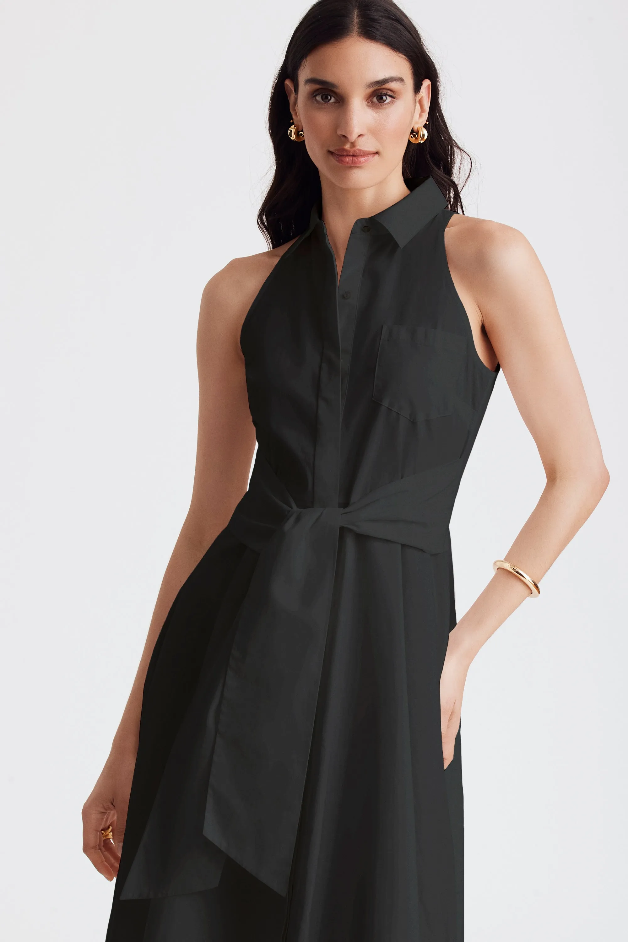 CHELSEA SLEEVELESS TIE-FRONT MIDI SHIRT DRESS sold by Toccin product image thumbnail 2