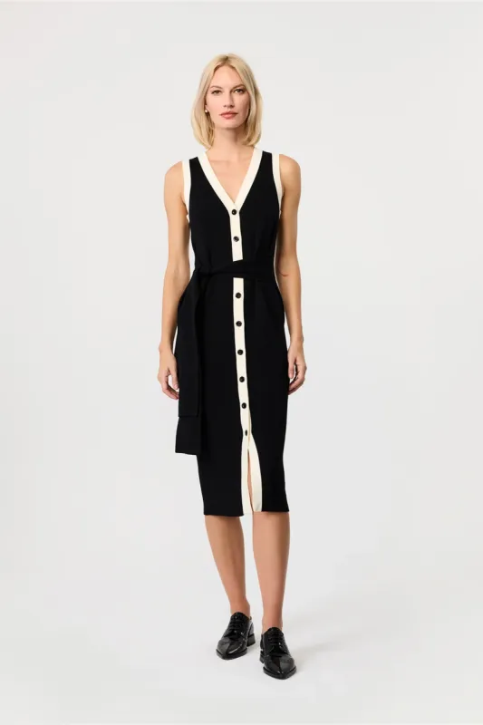 Victoria Sleeveless Button Down Knit Midi Dress Tie Front made by Toccin