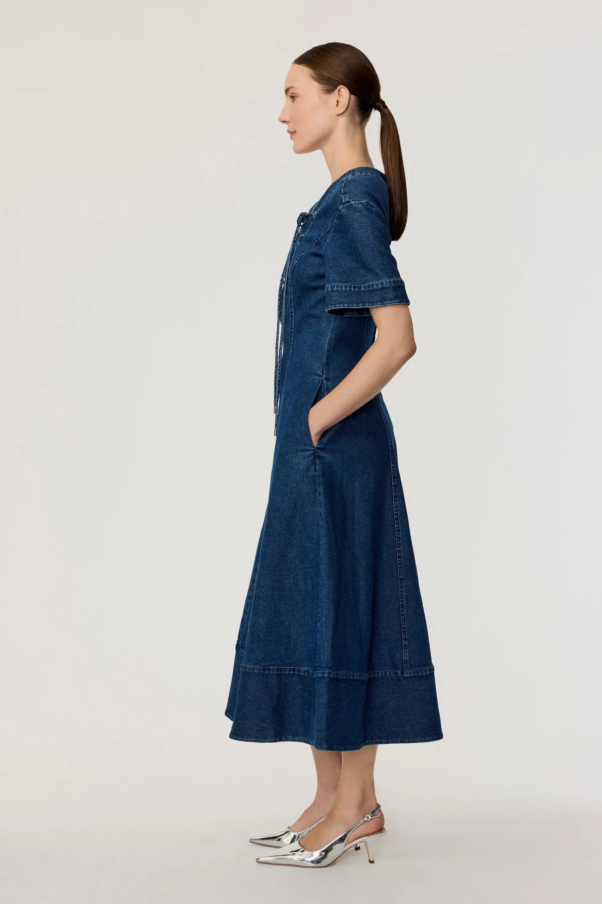 Dahlia Lace Up Denim Midi Dress sold by Toccin product image thumbnail 3