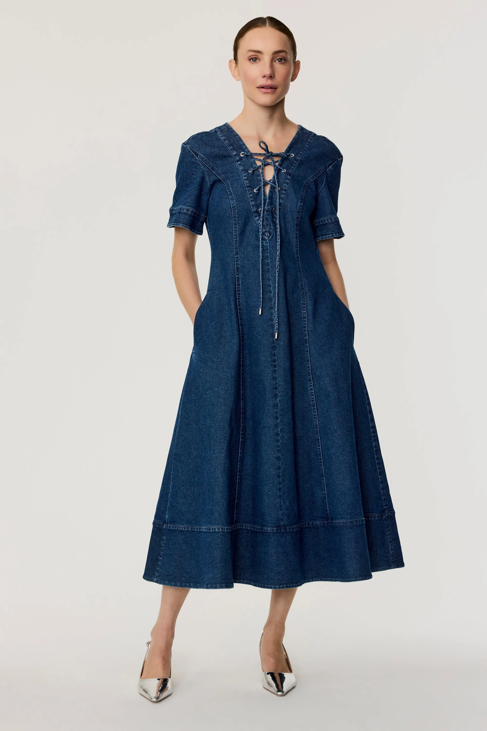 Dahlia Denim Midi Dress sold by Toccin